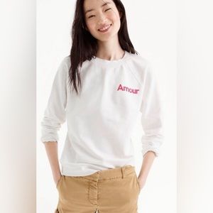 J Crew White Amour Crewneck Cotton Long Sleeve Sweatshirt SZ M